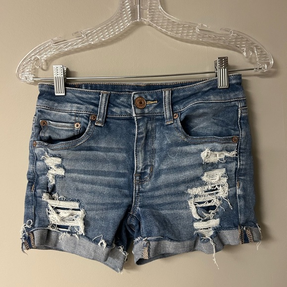 American Eagle Next Level Stretch Midi Ripped Jean Shorts - Picture 1 of 5